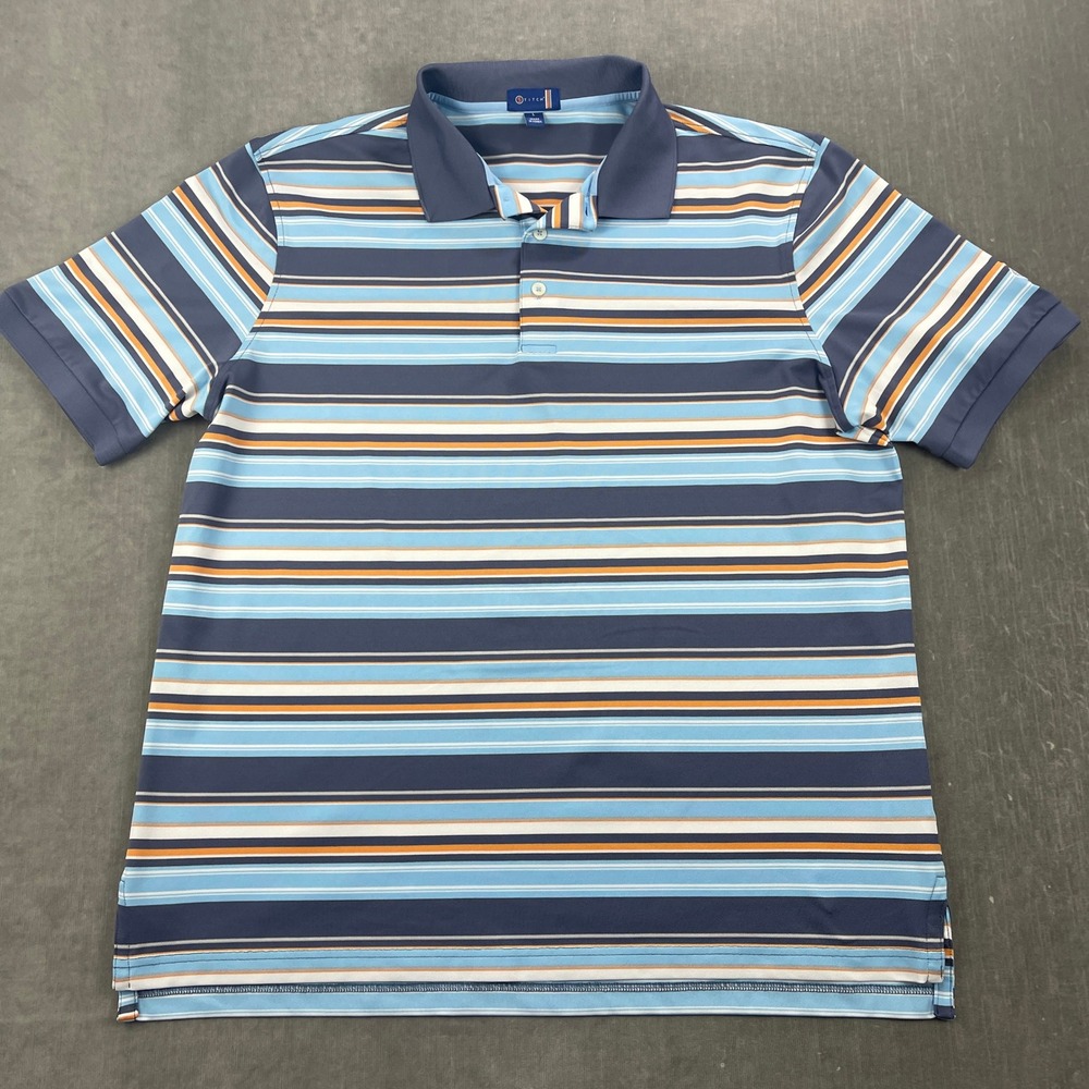 Stitch Mens Large Blue Striped Polo Shirt Short Sleeve Golf Performance